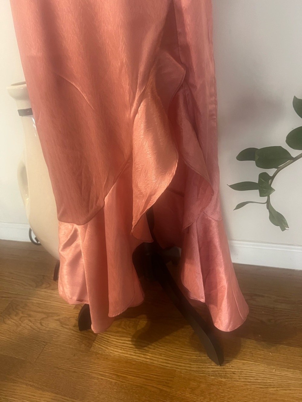 Lulu's Blush Satin High-Low Ruffle Skirt with Front Slit - Picture 14 of 16